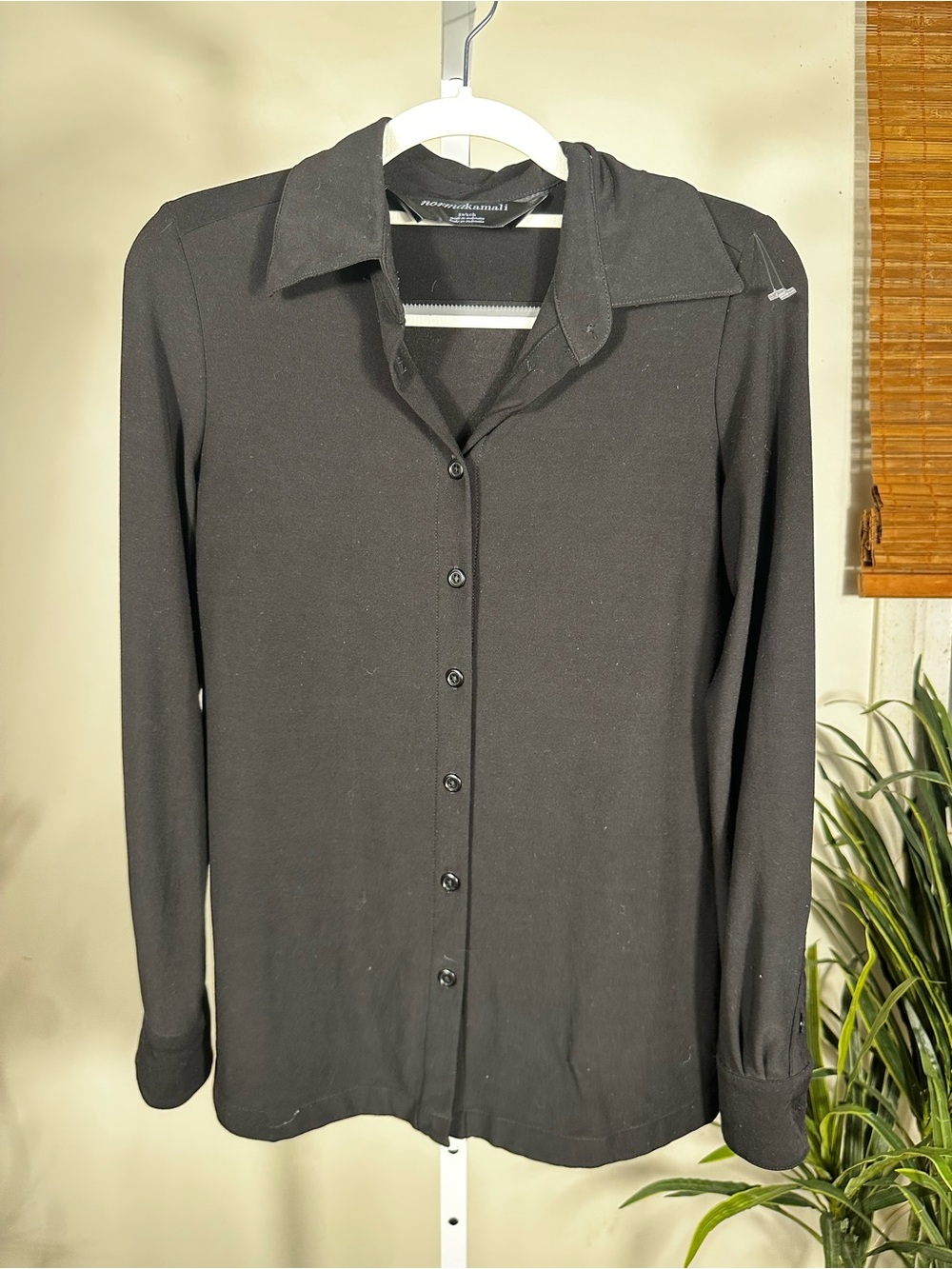 N68. Norma Kamali Black Long Sleeve Button-Down Shirt